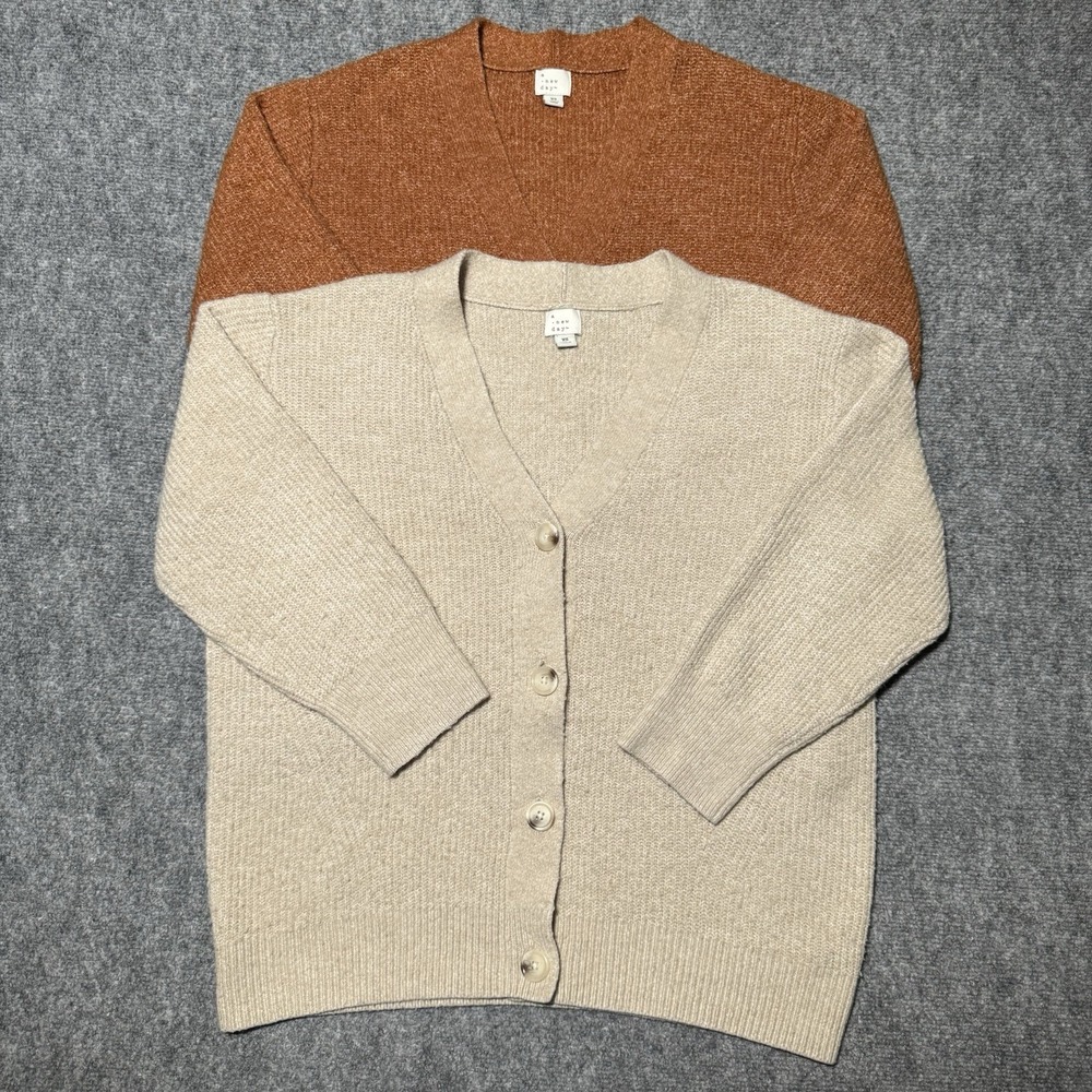 Lot of 2 Buttoned Cardigans Sweaters Women Size XS A New Day Beige Orange
